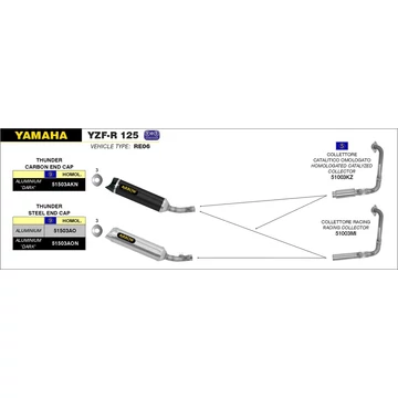 Arrow komplett leömlő (Rozsdamentes acél "Katalizátor nélküli" - Yamaha YZF-R 125 - 2008-2013)