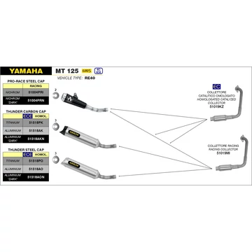 Arrow komplett leömlő (Rozsdamentes acél "Katalizátoros" - Yamaha MT 125 - 2020-2022 - XSR 125 - 2022-2023 - YZF-R 125 - 2019-2022)