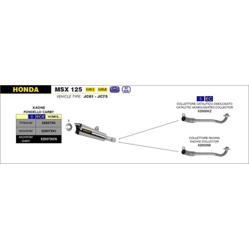 Arrow komplett leömlő (Rozsdamentes acél "Katalizátor nélküli" - Honda MSX 125 Grom - 2016-2020)