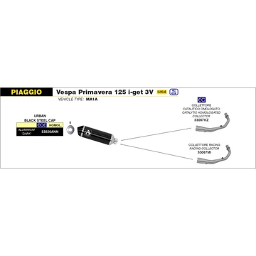 Arrow komplett leömlő (Rozsdamentes acél "Katalizátoros" - Piaggio Vespa Primavera 125 I-Get 3V - 2017-2018)