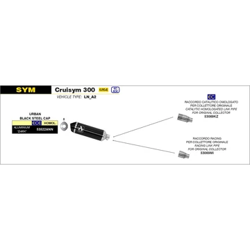 Arrow középső összekötő cső (Rozsdamentes acél "Katalizátoros" - SYM CruiSym 300i - 2017-2020