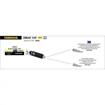 Arrow középső összekötő cső (Rozsdamentes acél "Katalizátor nélküli" - Yamaha X-MAX 125 - 2018-2020)