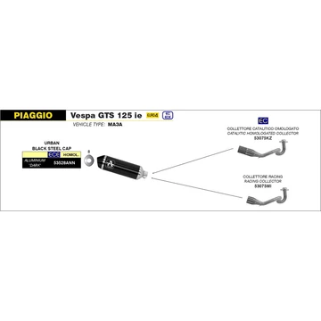 Arrow komplett leömlő (Rozsdamentes acél "Katalizátor nélküli" - Piaggio Vespa GTS 125 I.E. - 2017-2018)