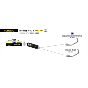 Arrow komplett leömlő (Rozsdamentes acél "Katalizátor nélküli" - Piaggio Medley 125/150 S ABS - 2020-2023)