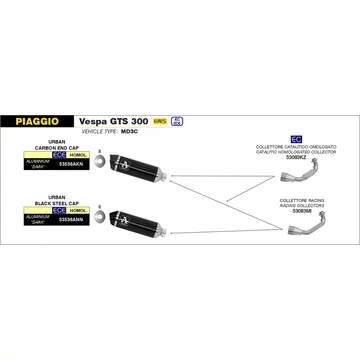 Arrow komplett leömlő (Rozsdamentes acél "Katalizátoros" - Piaggio Vespa GTS 300 Minden modell- 2021-2023 - Vespa GTV 300 - 2023)