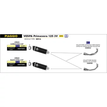 Arrow komplett leömlő (Rozsdamentes acél "Katalizátoros" - Piaggio Vespa Primavera 125 3V - 2021-2023 - Sprint 125 3V - 2021-2022)