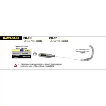 Arrow komplett leömlő (Rozsdamentes acél "Katalizátor nélküli" - Kawasaki ER-6F/N - 2005-2011/Versys 650 - 2007-2014)