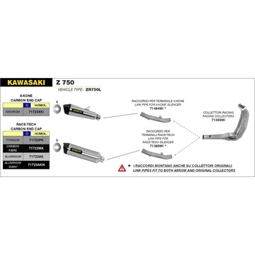 Arrow Race-Tech középső összekötő (Rozsdamentes acél - Kawasaki Z 750/750 R - 2007-2014)
