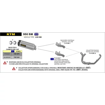 Arrow középső összekötő cső (Rozsdamentes acél "Katalizátor nélküli" - KTM 950/990 SM/SMR - 2006-2013)