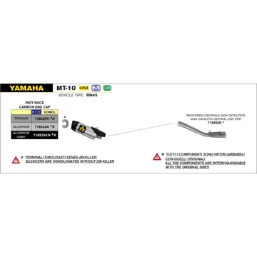 Arrow középső összekötő cső (Rozsdamentes acél "Katalizátor nélküli" - Yamaha MT-10 - 2016-2020)