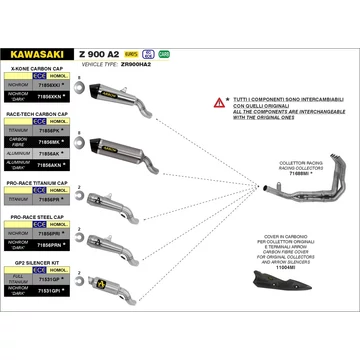 Arrow komplett leömlő (Rozsdamentes acél "Katalizátor nélküli" - Kawasaki Z 900 A2 - 2019-2023 - Z900 E - 2017-2018)