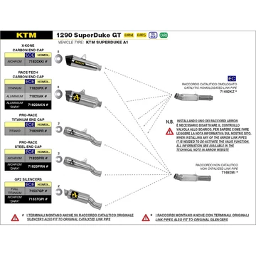 Arrow középső összekötő cső (Rozsdamentes acél "Katalizátoros" - KTM 1290 SuperDuke GT - 2017-2021)