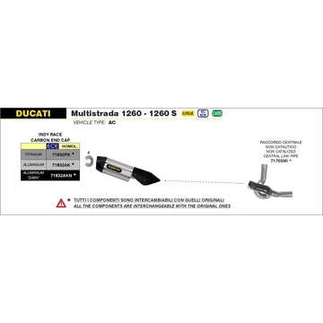 Arrow középső összekötő cső (Rozsdamentes acél "Katalizátor nélküli" - Ducati Multistrada 1260/1260 S - 2018-2020)