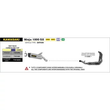 Arrow komplett leömlő (Rozsdamentes acél "Katalizátor nélküli" - Kawasaki Ninja 1000 SX/SX Tourer - 2020-2023)