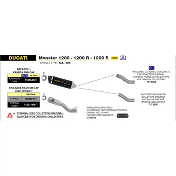 Arrow középső összekötő cső (Rozsdamentes acél "Katalizátor nélküli"- Ducati Monster 1200 - 1200 R/S - 2016-2020)