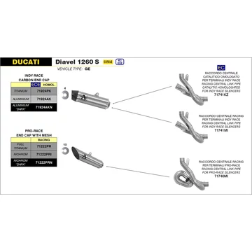 Arrow középső összekötő cső (Rozsdamentes acél "Katalizátor nélküli"- Ducati Diavel 1260 S - 2019-2020)