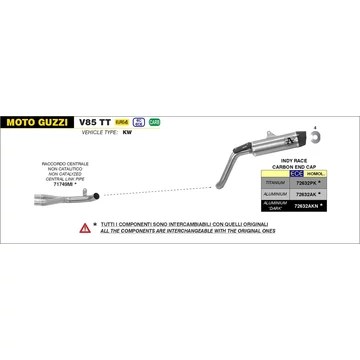 Arrow középső összekötő cső (Rozsdamentes acél "Katalizátor nélküli" - Moto Guzzi V 85 TT - 2019-2020)