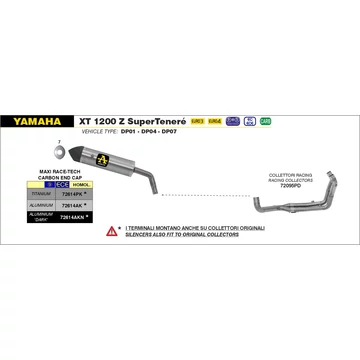 Arrow komplett leömlő (Rozsdamentes acél "Katalizátor nélküli" - Yamaha XT 1200 Z Superteneré - 2010-2020)