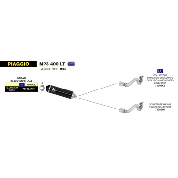 Arrow komplett leömlő (Rozsdamentes acél "Katalizátor nélküli" - Piaggio MP3 400 LT/RST - 2007-2011)