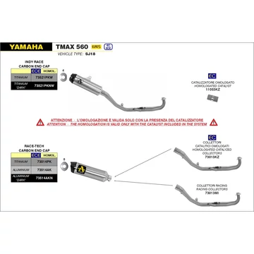Arrow komplett leömlő (Rozsdamentes acél "Katalizátor nélküli" - Yamaha T-Max 530/560 - 2017-2023)