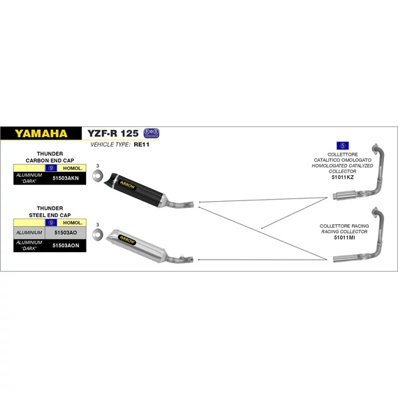 Arrow komplett leömlő (Rozsdamentes acél "Katalizátoros" - Yamaha YZF-R 125 - 2014-2016)