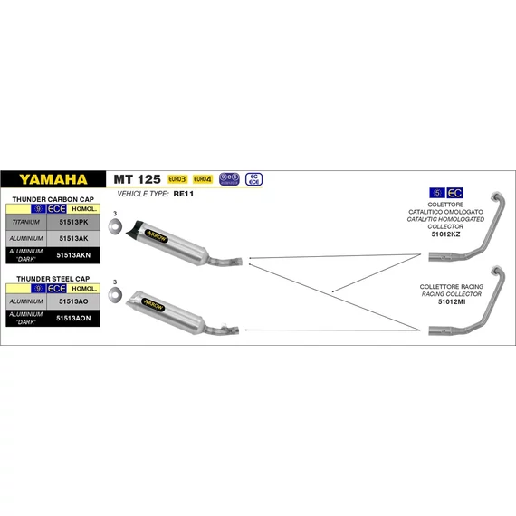 Arrow komplett leömlő (Rozsdamentes acél "Katalizátoros" - Yamaha MT 125 - 2014-2019)