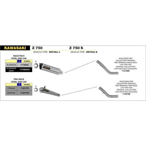 Arrow Race-Tech középső összekötő cső (Rozsdamentes acél - Kawasaki Z 750/750 S - 2004-2006)