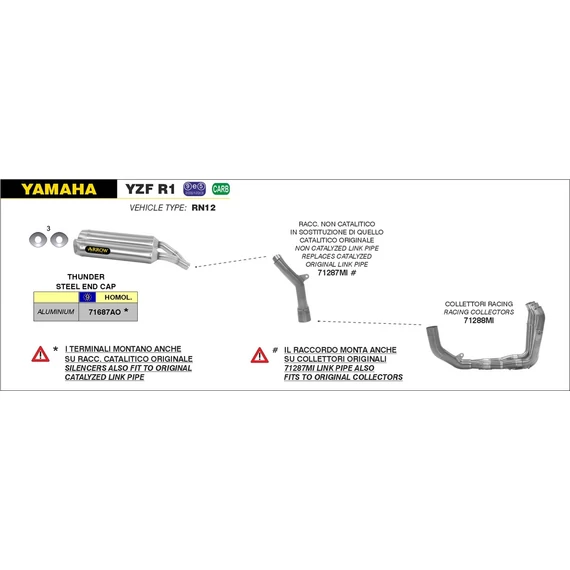 Arrow középső összekötő cső (Rozsdamentes acél "Katalizátor nélküli" - Yamaha YZF R1 - 2004-2006)