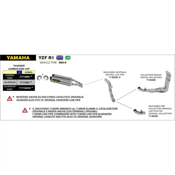 Arrow középső összekötő cső (Rozsdamentes acél "Katalizátor nélküli" - Yamaha YZF R1 - 2007-2008)