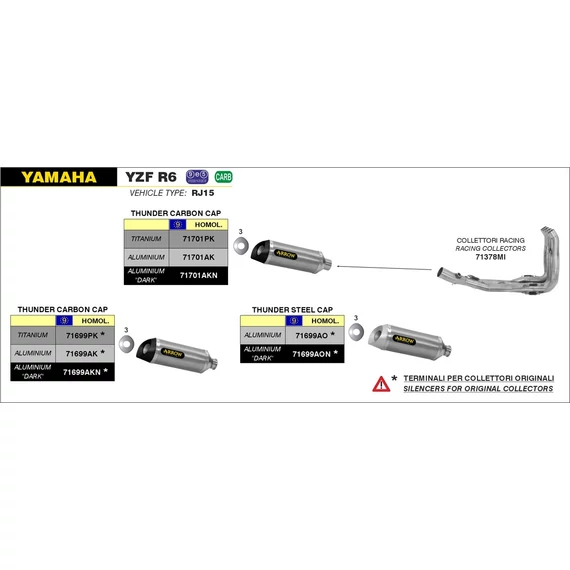 Arrow komplett leömlő (Rozsdamentes acél "Katalizátor nélküli" - Yamaha YZF R6 - 2008-2011)