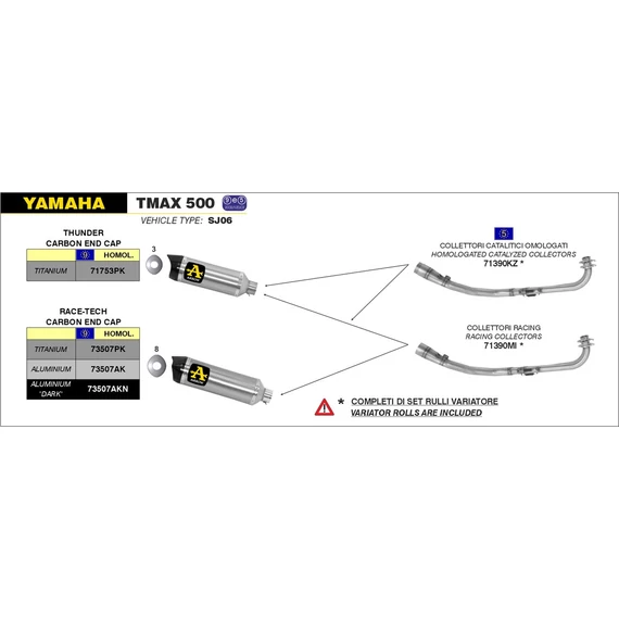 Arrow komplett leömlő (Rozsdamentes acél "Katalizátoros" - Yamaha YP 500 T-MAX - 2008-2011)