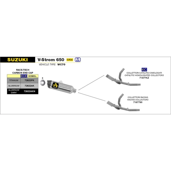 Arrow komplett leömlő (Rozsdamentes acél "Katalizátor nélküli" - Suzuki V-Strom 650 - 2017-2020)