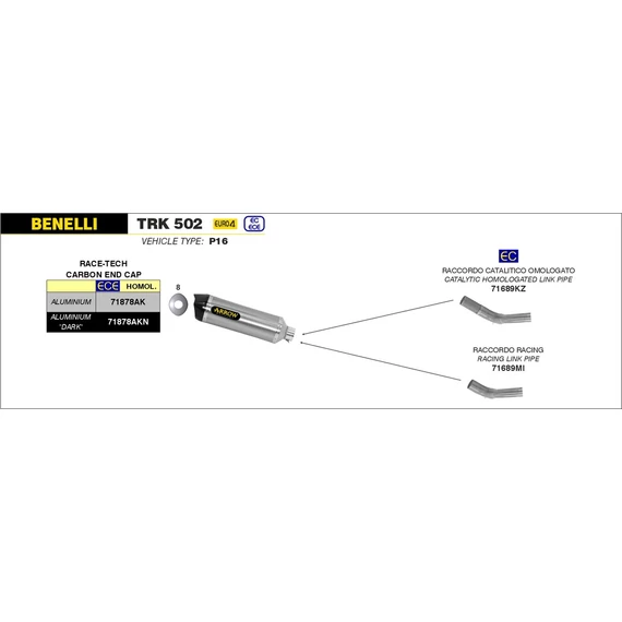 Arrow középső összekötő cső (Rozsdamentes acél "Katalizátor nélküli" - Benelli TRK 502 - 2017-2020)