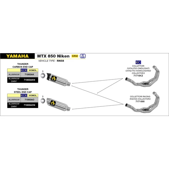 Arrow komplett leömlő (Rozsdamentes acél "Katalizátoros" - Yamaha MTX 850 Niken - 2018-2020)