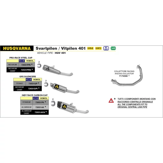 Arrow komplett leömlő (Rozsdamentes acél "Katalizátor nélküli" - Husqvarna Svartpilen/Vitpilen 401 - 2020-2023)