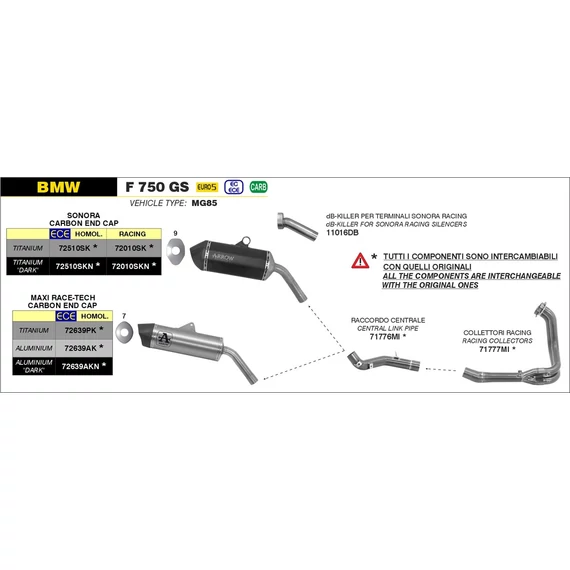 Arrow középső összekötő cső (Rozsdamentes acél - BMW F 750/850 GS - 2021-2023)