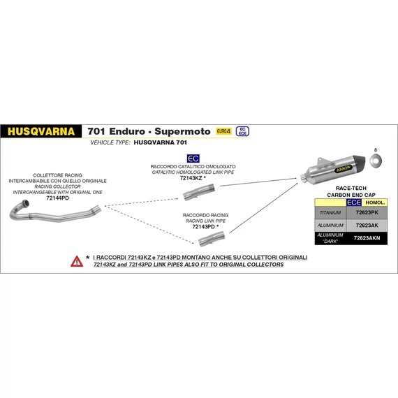 Arrow középső összekötő cső (Rozsdamentes acél "Katalizátor nélküli" - Husqvarna 701 Enduro/Supermoto - 2017-2020)