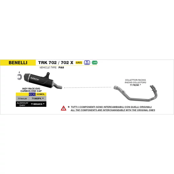 Arrow komplett leömlő (Rozsdamentes acél "Katalizátor nélküli" - Benelli TRK 702 X - 2023)