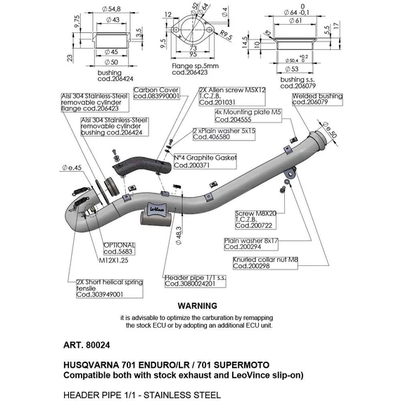 LeoVince HEADER PIPES kipufogó leömlő (HUSQVARNA)